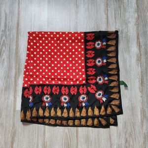 VTG Museum Arts Collection Juraku 100% Silk Square Scarf Red Black Multi Design